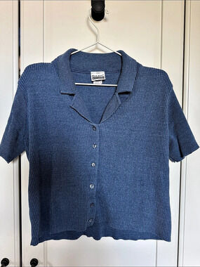 Basic Editions Short Sleeve Cotton Shirt in Blue Size Large